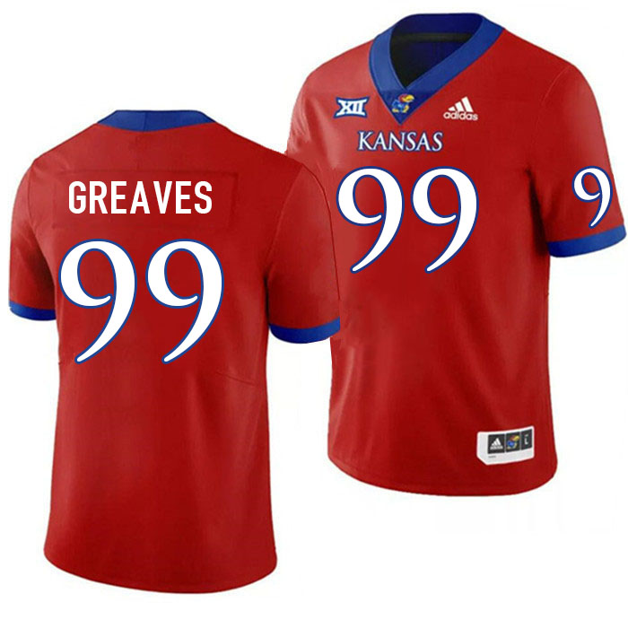 Men #99 Damon Greaves Kansas Jayhawks College Football Jerseys Stitched Sale-Red